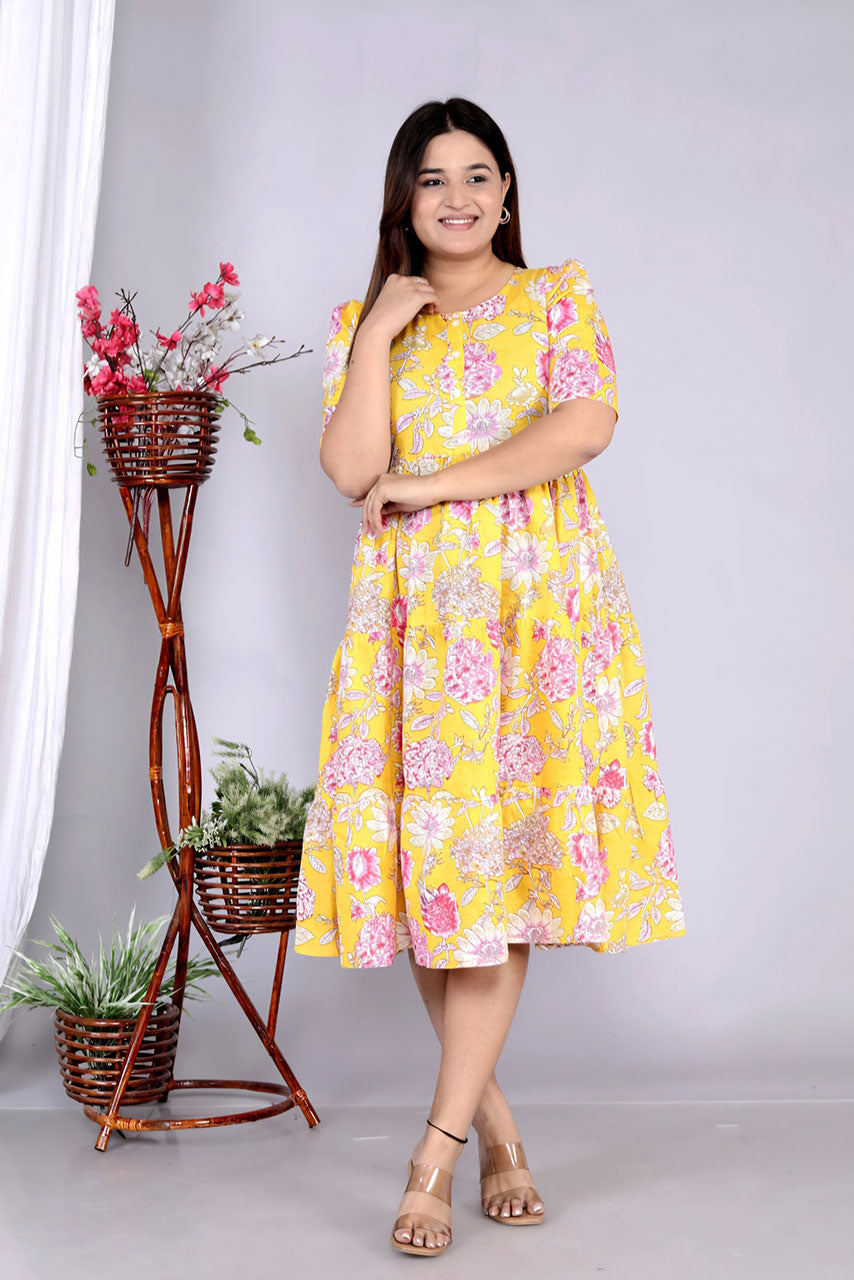 Yellow Floral Printed Cotton Dress Secondary image