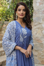 Blue Embroidered Cotton Suit Set