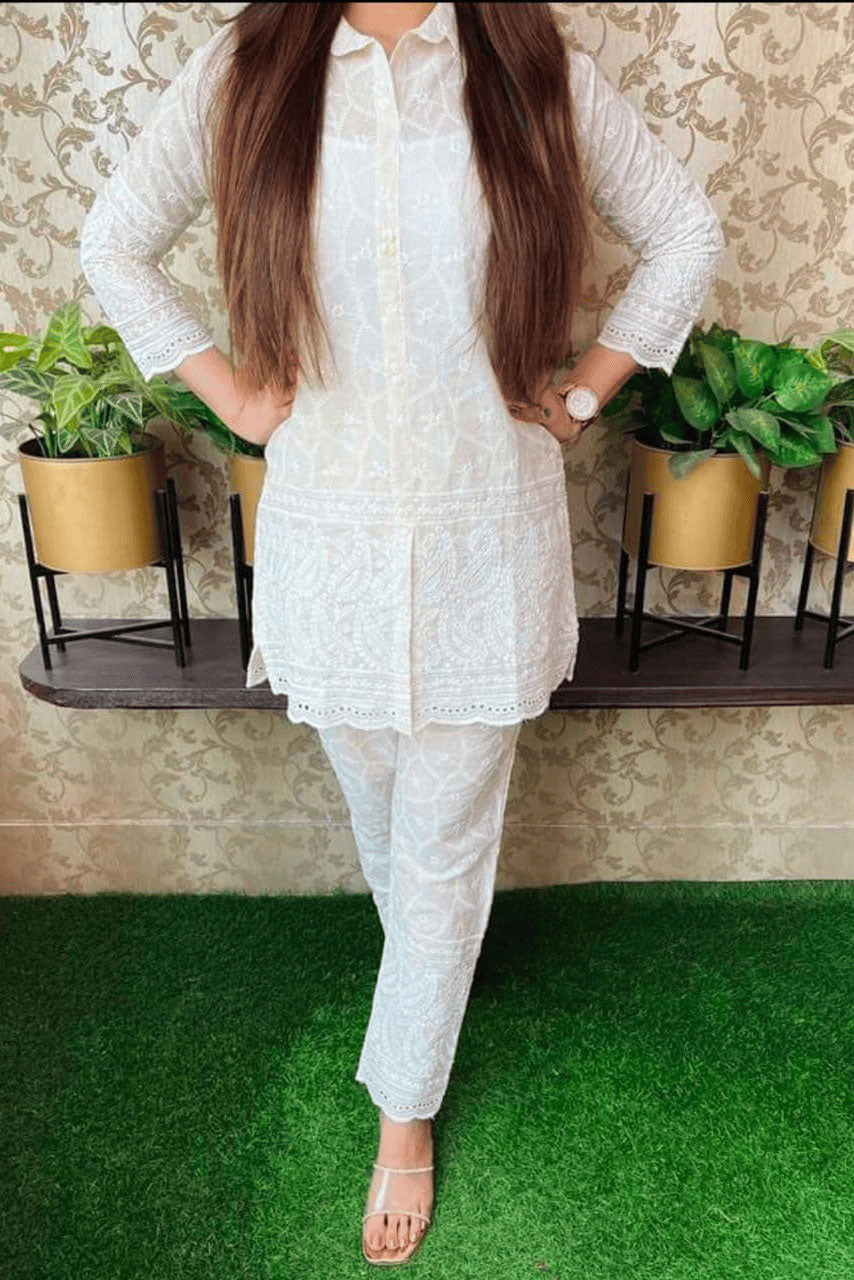 Off White Chikankari Cotton Co-ord Set