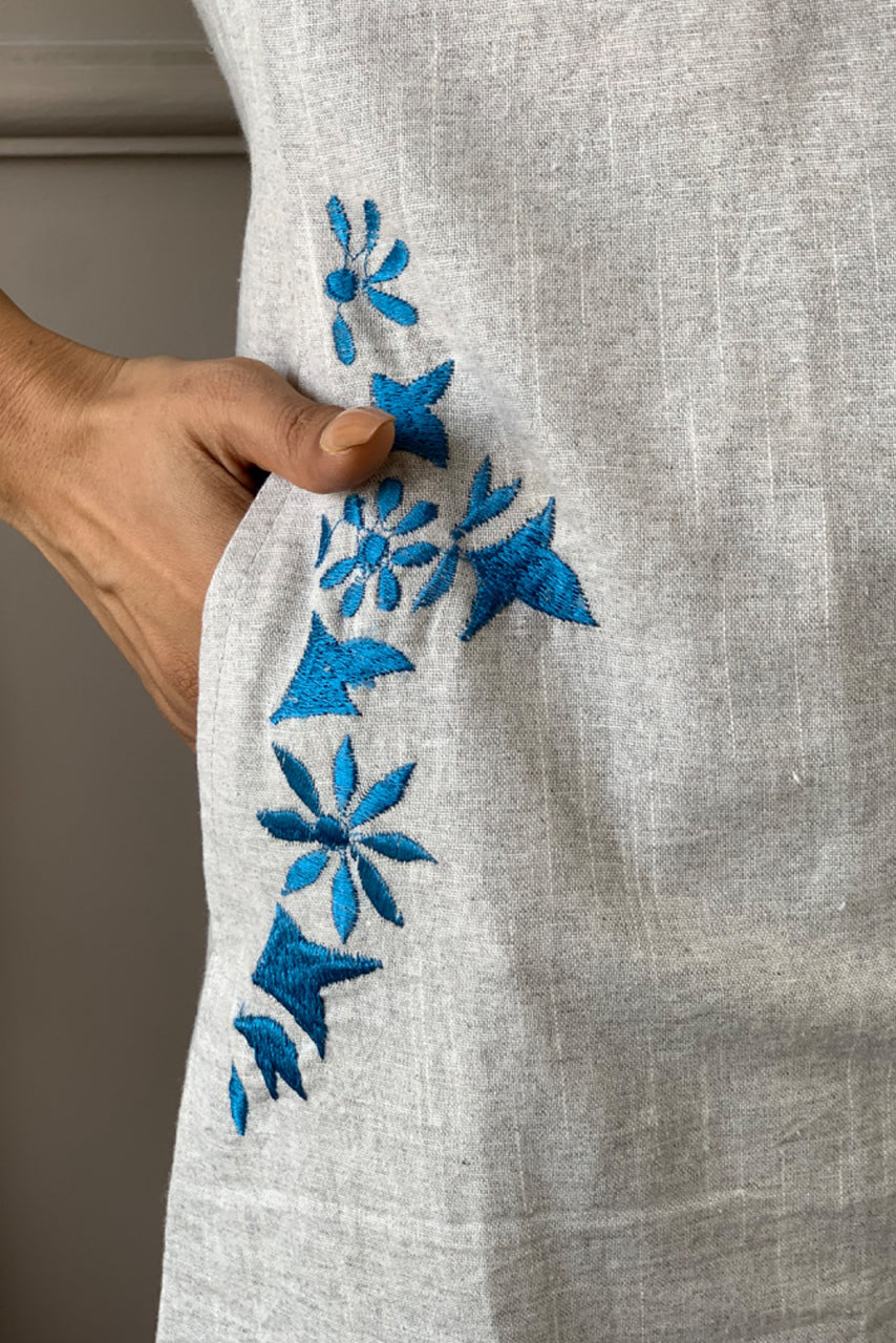 Gray South Cotton Embroidered Kurta Set