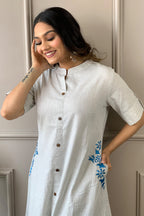 Gray South Cotton Embroidered Kurta Set