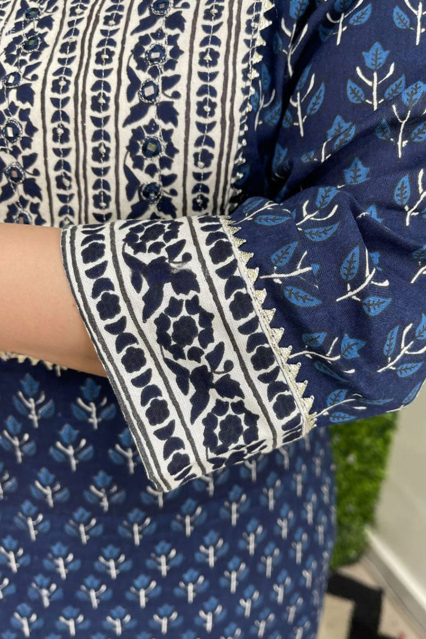 Blue Cotton Hand Block Printed Suit Set