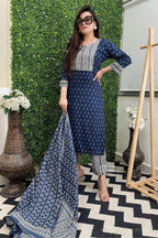 Blue Cotton Hand Block Printed Suit Set