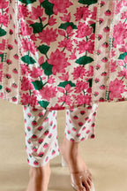 White Floral print Cotton Suit Set