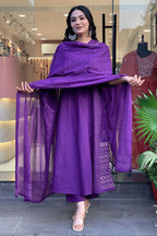 Purple Embroidered Cotton Suit Set