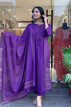 Purple Embroidered Cotton Suit Set