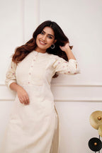 Ivory Embroidered Cotton Kurta Set