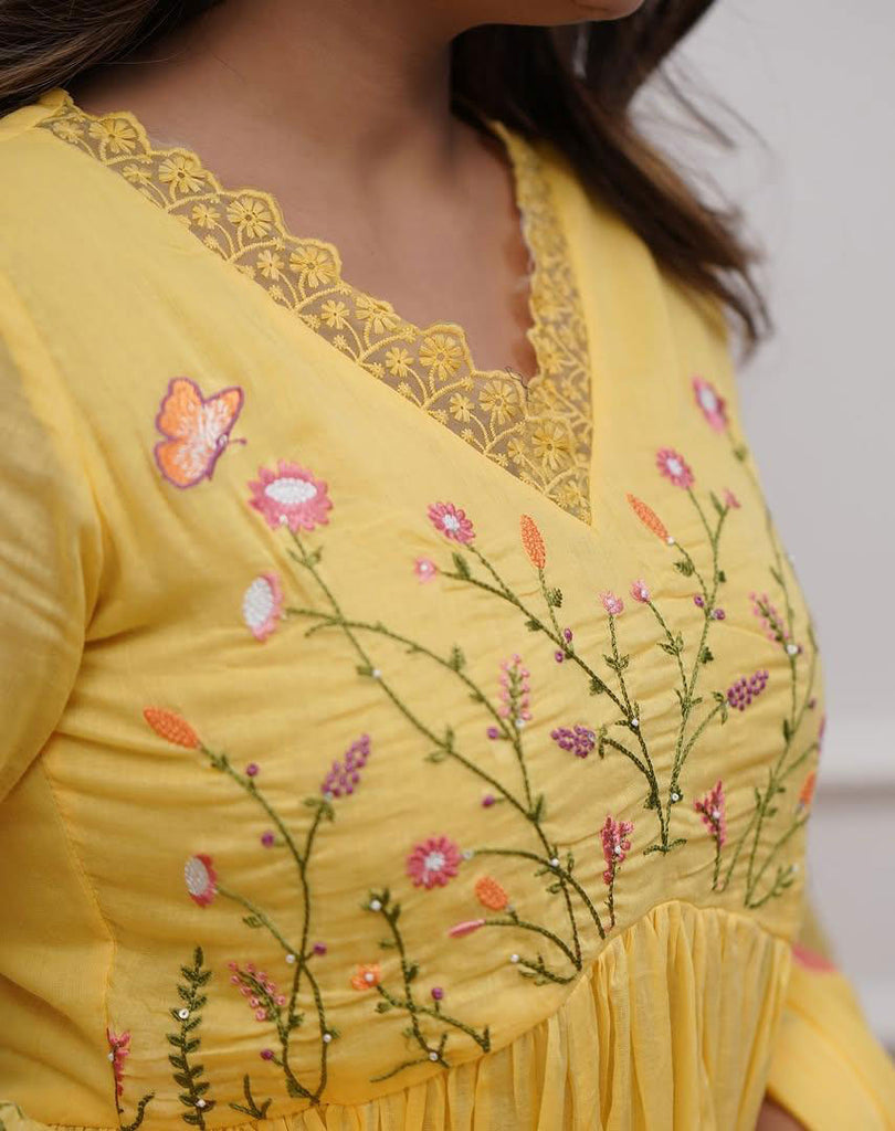 Yellow Embroidered Cotton Suit Set