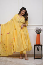 Yellow Embroidered Cotton Suit Set