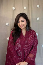Maroon Embroidered Cotton Suit Set