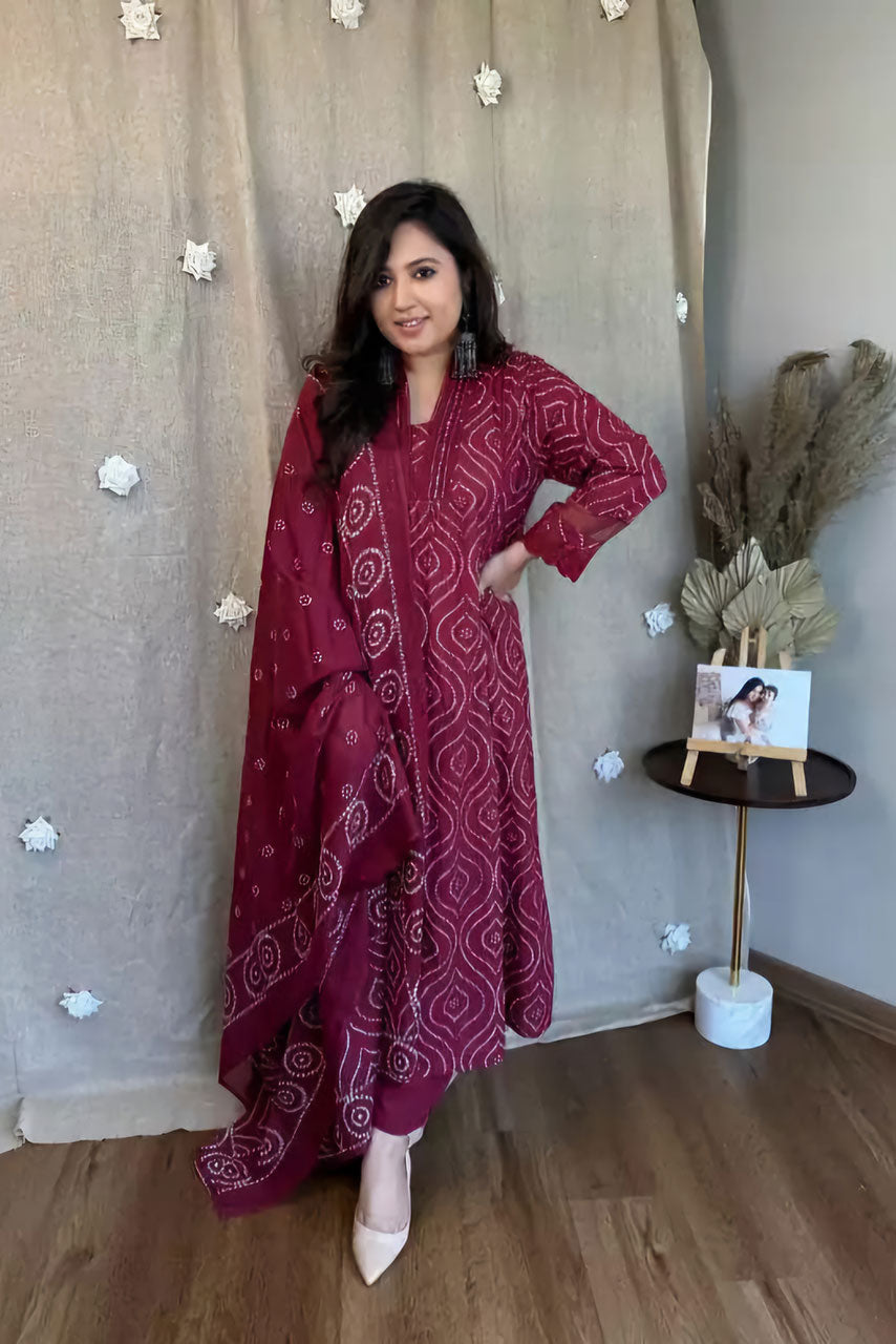 Maroon Embroidered Cotton Suit Set