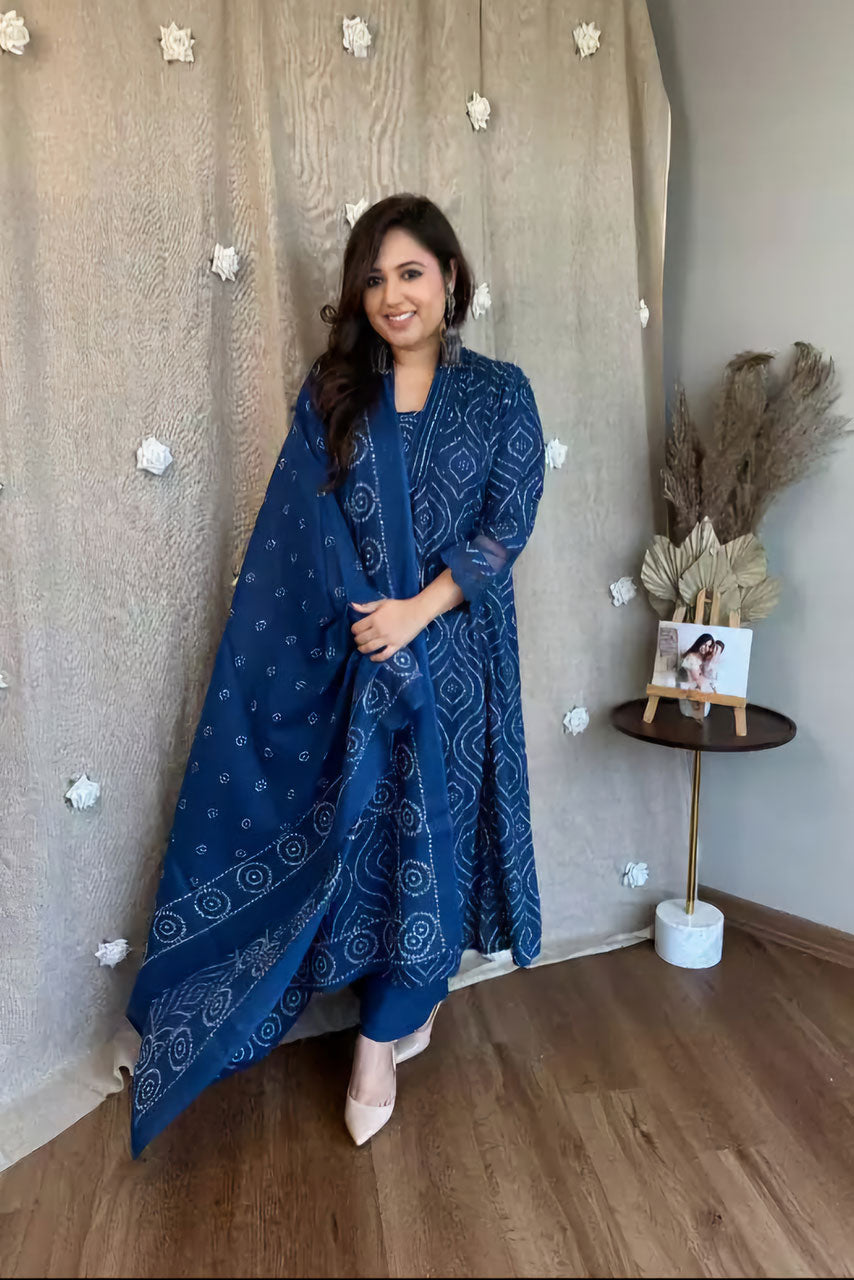 Blue Embroidered Cotton Suit Set Secondary image