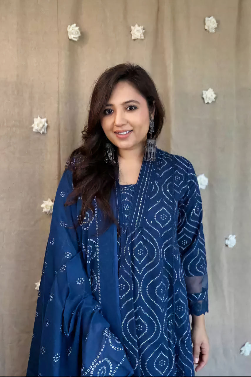 Blue Embroidered Cotton Suit Set