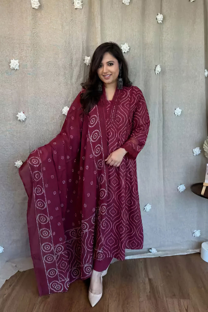 Maroon Embroidered Cotton Suit Set