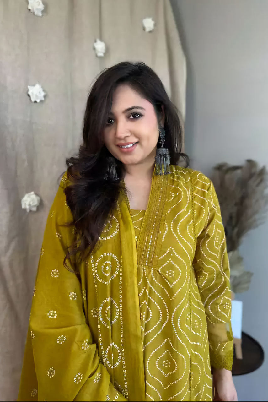 Yellow Embroidered Cotton Suit Set Secondary image