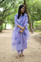 Lavender Embroidered Cotton Suit Set