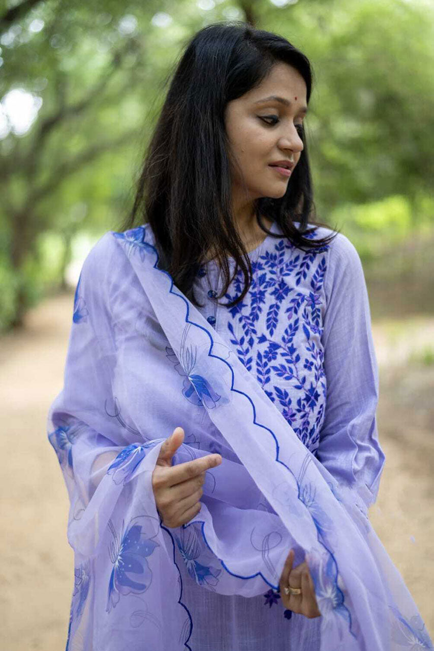 Lavender Embroidered Cotton Suit Set