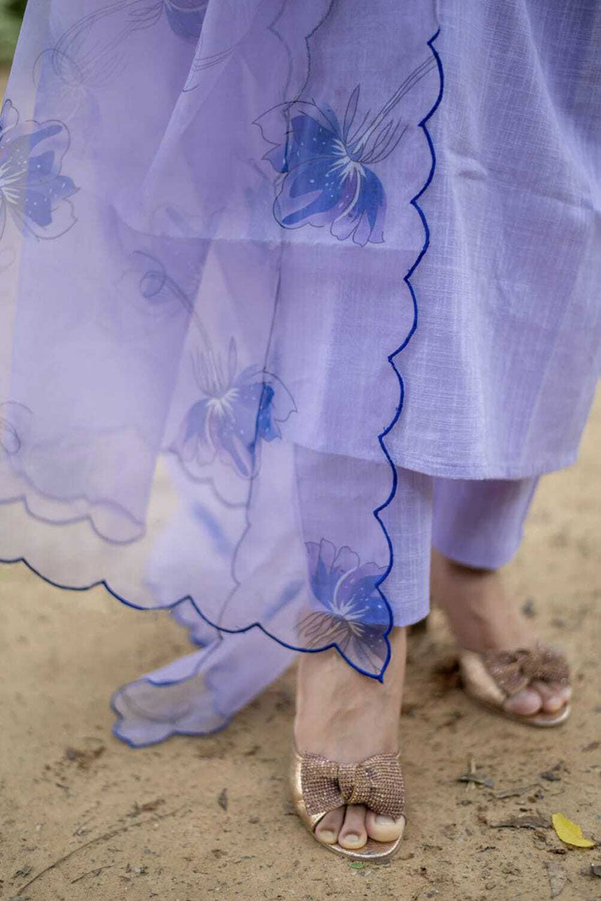 Lavender Embroidered Cotton Suit Set Secondary image