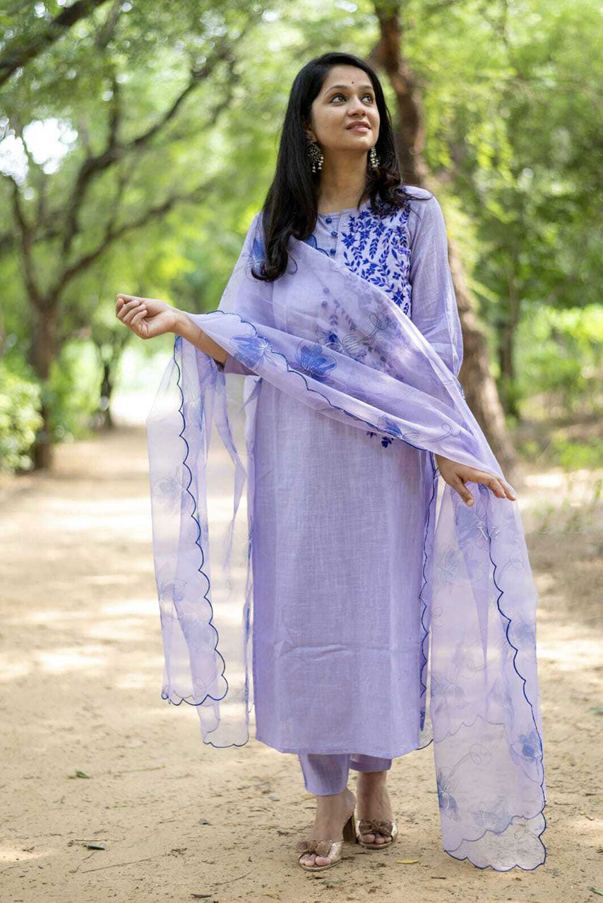Lavender Embroidered Cotton Suit Set Main image
