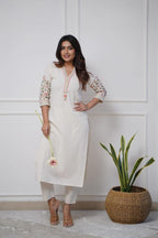White Embroidered Cotton Kurta Set