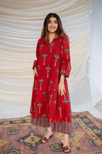 Red Printed Cotton Kurta Set