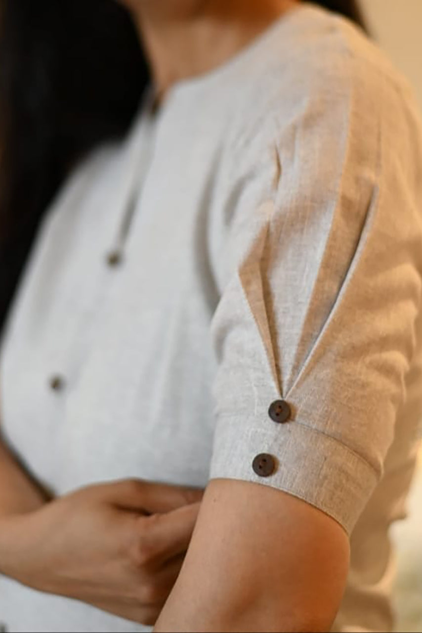 Light Gray Khadi Cotton Embroidered Dress Secondary image