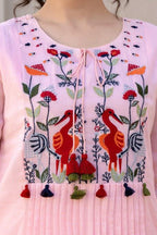 Pink Embroidered Cotton Kurta Set