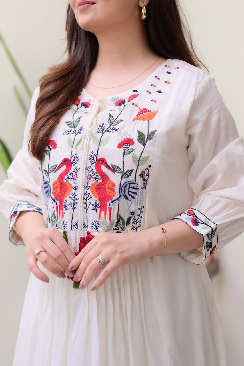 White Embroidered Cotton Kurta Set Secondary image