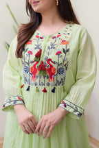 Green Embroidered Cotton Kurta Set
