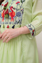 Green Embroidered Cotton Kurta Set