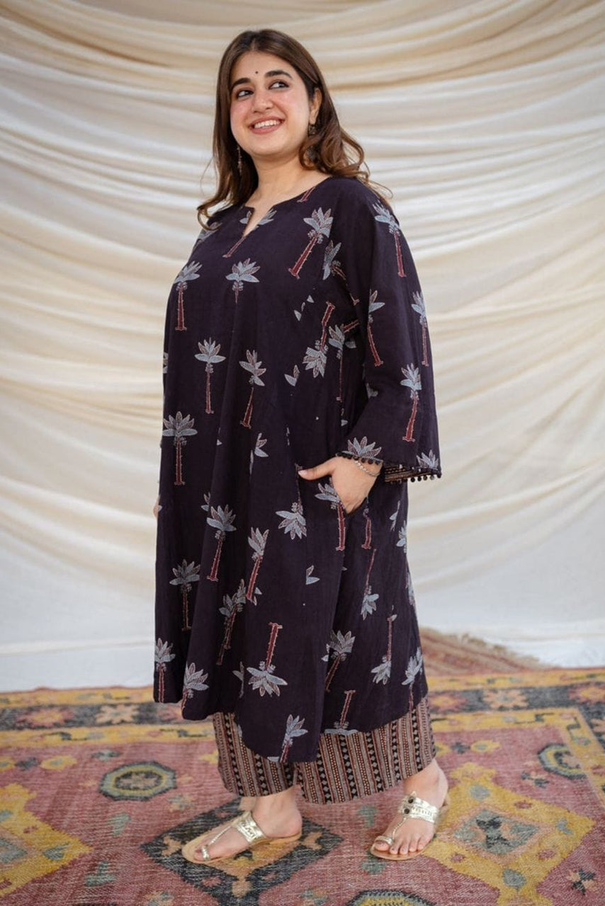 Purple Printed Cotton Kurta Set