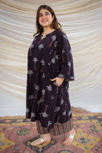 Purple Printed Cotton Kurta Set