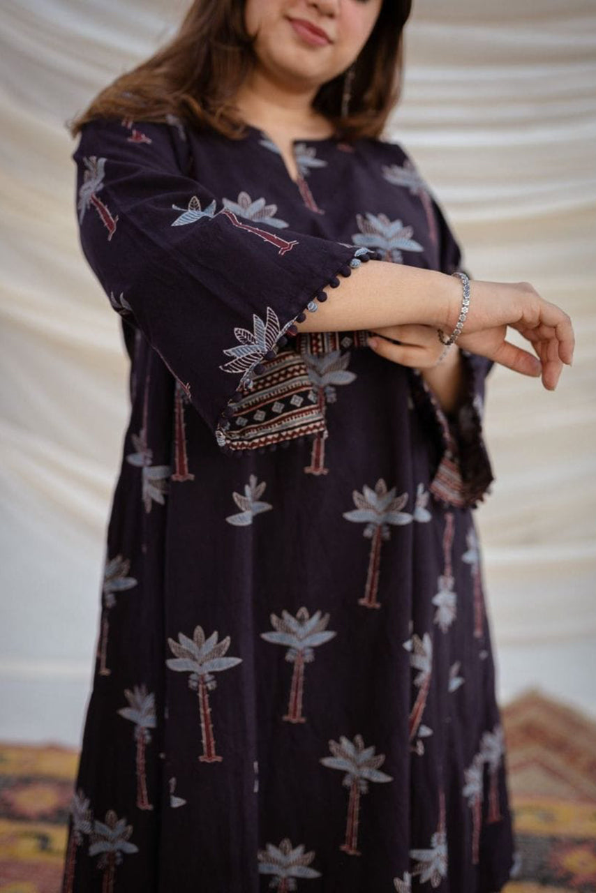 Purple Printed Cotton Kurta Set