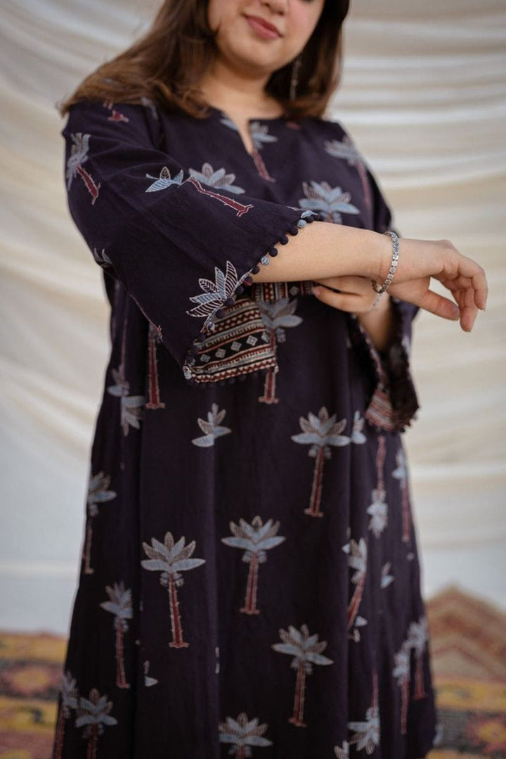 Purple Printed Cotton Kurta Set