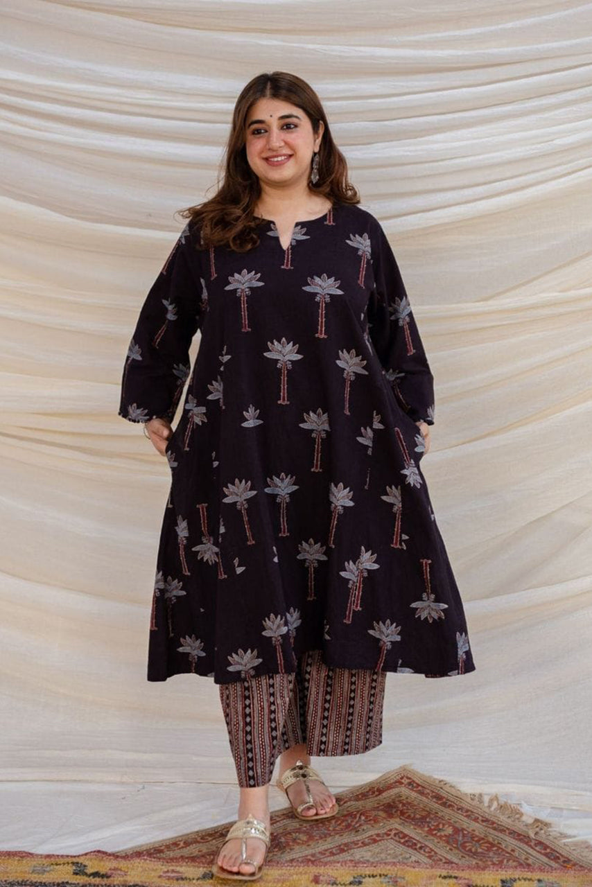 Purple Printed Cotton Kurta Set