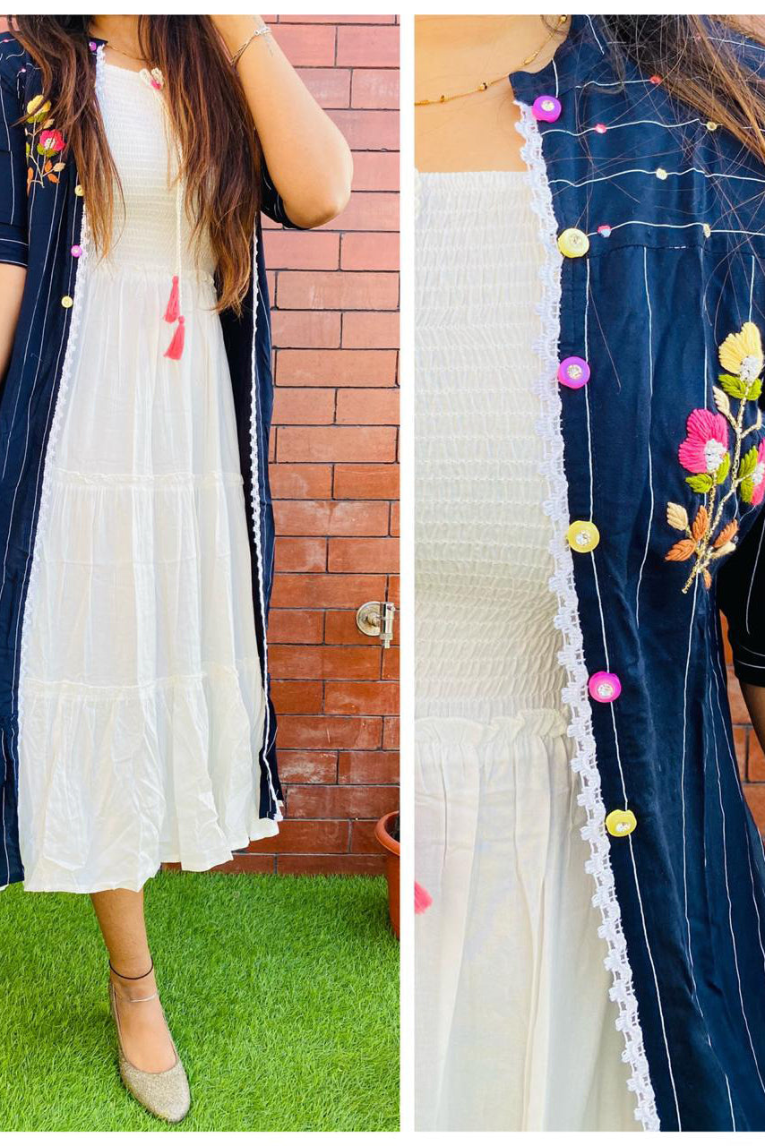 White Rayon Dress with Shrug