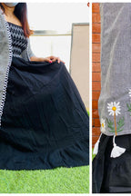Black Embroidered Rayon Dress with Checkered Print Shrug