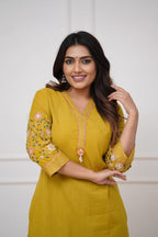 Yellow Embroidered Cotton Kurta Set