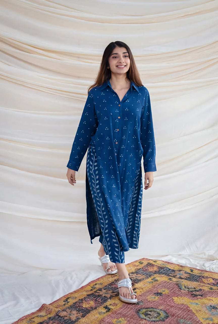 Blue Hand Block Dabu Printed Cotton Kurta Set