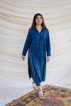 Blue Hand Block Dabu Printed Cotton Kurta Set