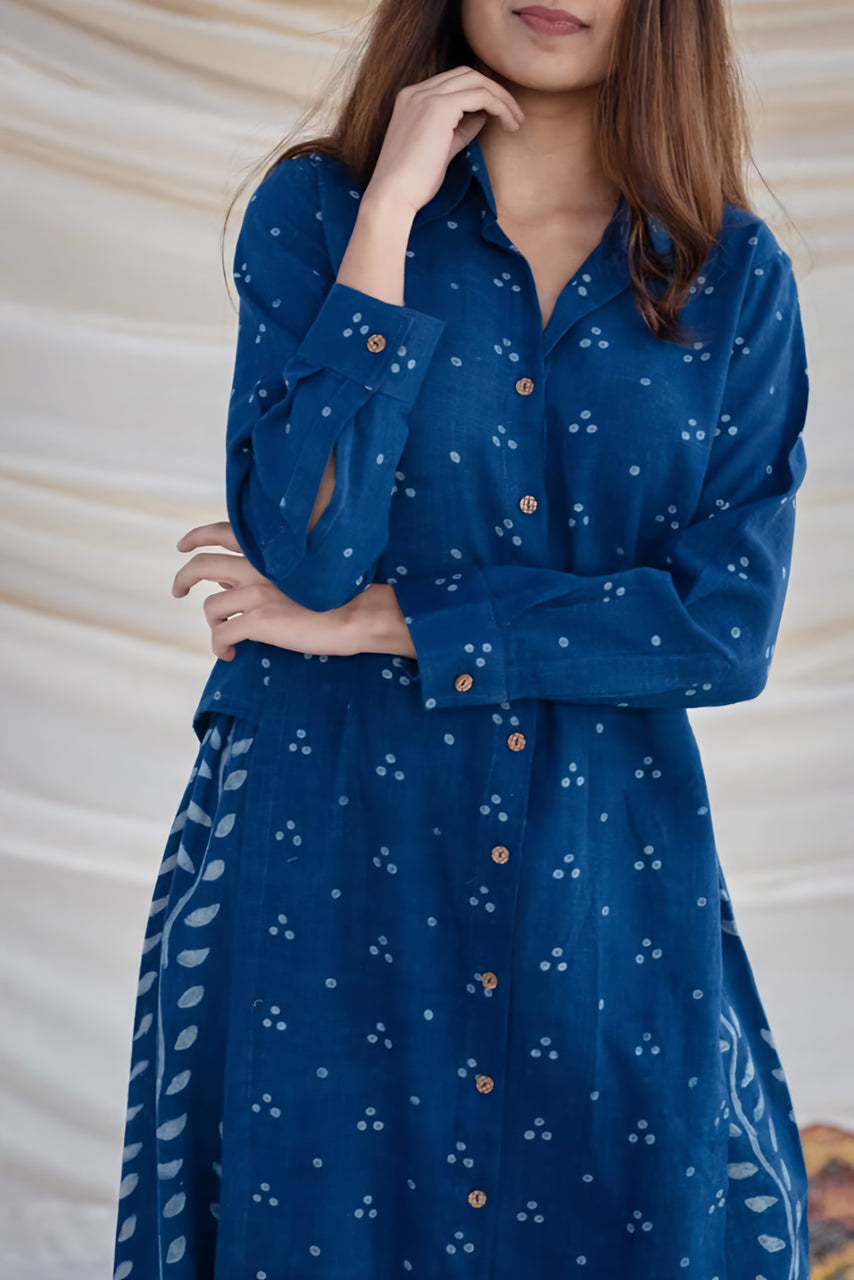 Blue Hand Block Dabu Printed Cotton Kurta Set