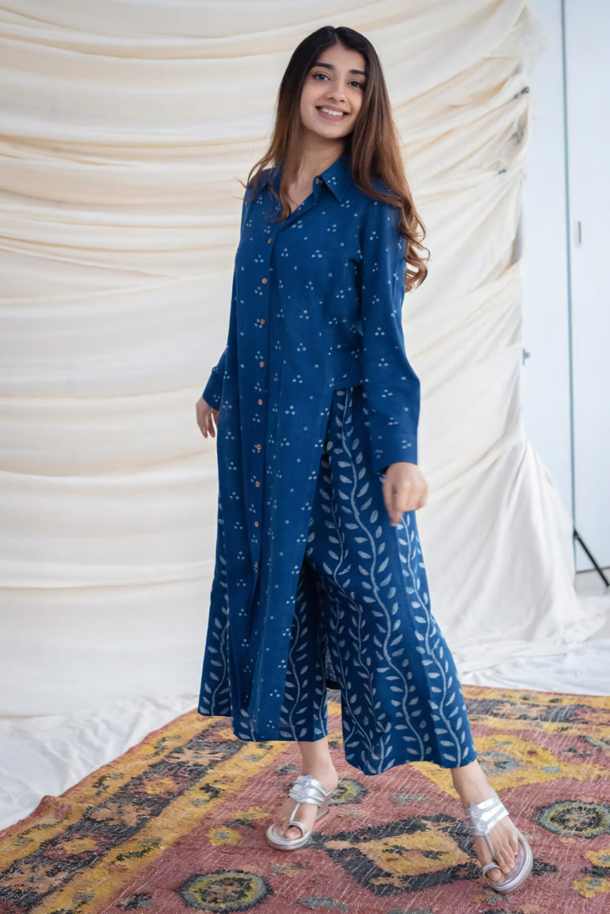 Blue Hand Block Dabu Printed Cotton Kurta Set
