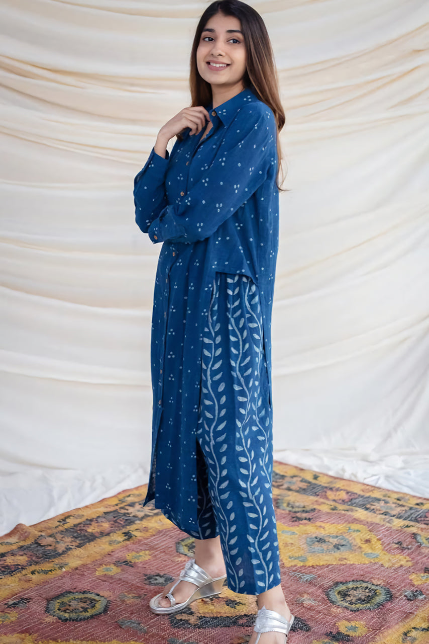 Blue Hand Block Dabu Printed Cotton Kurta Set