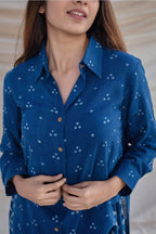 Blue Hand Block Dabu Printed Cotton Kurta Set