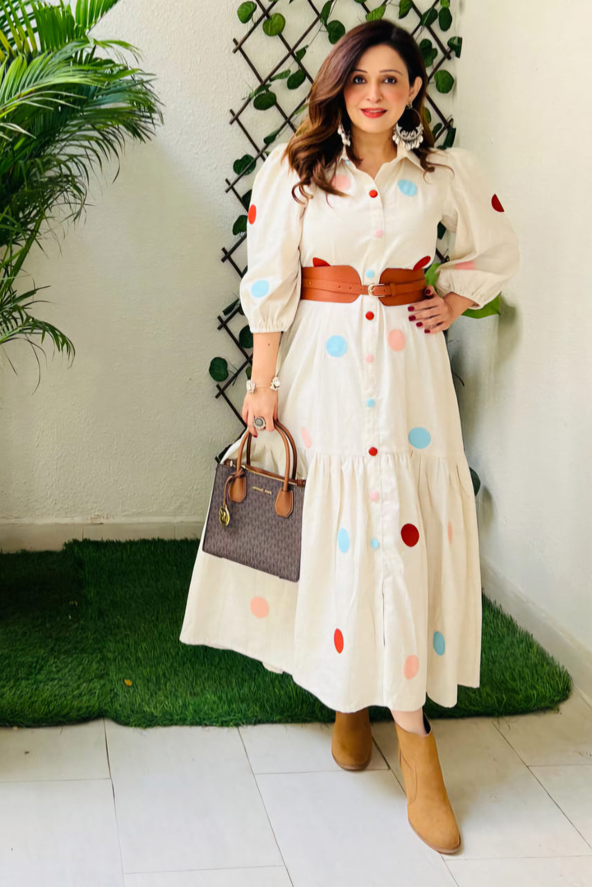 Beige Polka Dot Cotton Dress Main image