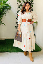 Beige Polka Dot Cotton Dress