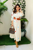 Beige Polka Dot Cotton Dress