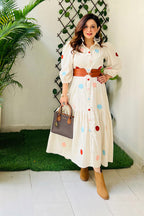 Beige Polka Dot Cotton Dress