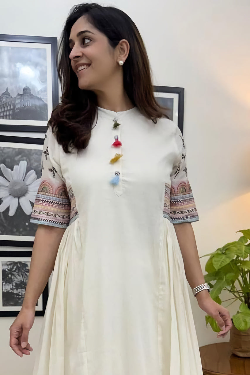White Cotton Embroidered Kurta Set