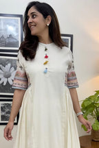 White Cotton Embroidered Kurta Set